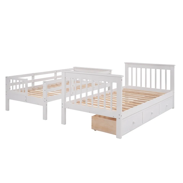 Alt view image 7 of 7 - Stairway Twin-Over-Twin Bunk Bed with Three Drawers for Bedroom, Dorm - White