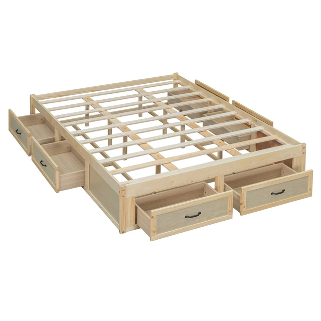 Alt view image 3 of 7 - Queen Size Platform Bed with 6 Storage Drawers, Antique Natural