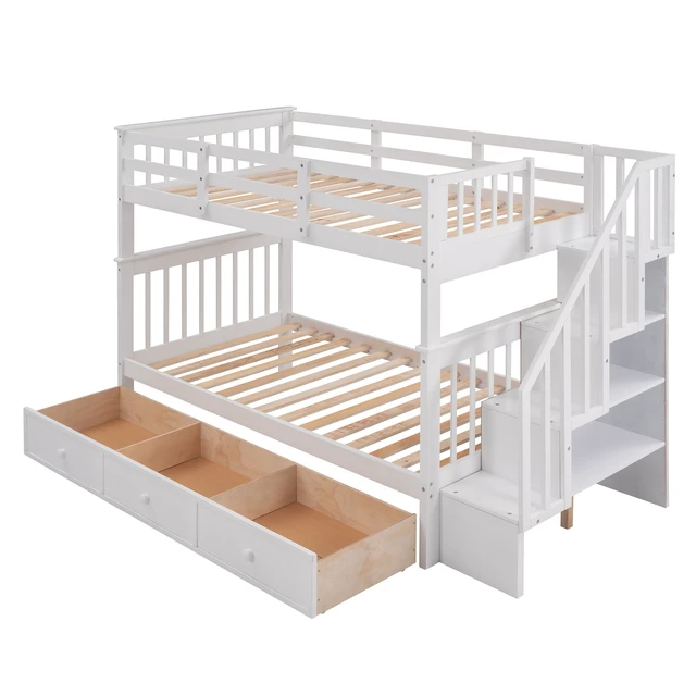 Alt view image 6 of 7 - Stairway Twin-Over-Twin Bunk Bed with Three Drawers for Bedroom, Dorm - White