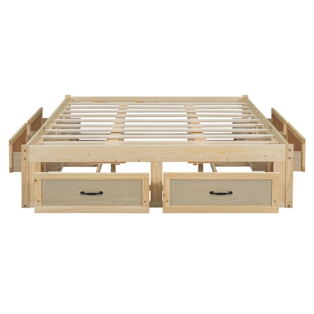 Alt view image 4 of 7 - Queen Size Platform Bed with 6 Storage Drawers, Antique Natural