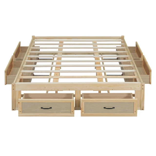 Alt view image 6 of 7 - Queen Size Platform Bed with 6 Storage Drawers, Antique Natural