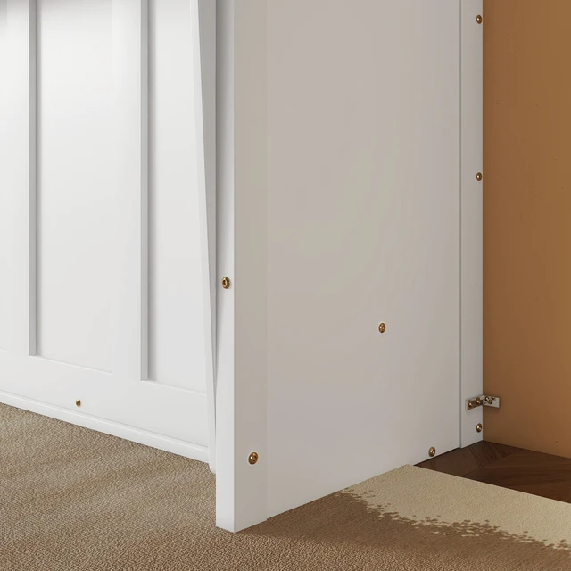 Alt view image 6 of 7 - Queen Size Wood Vertical Murphy Bed, Space-Saving Hidden Wall Bed, Wall Bed Cabinet, with Desk, Gas Struts ,White