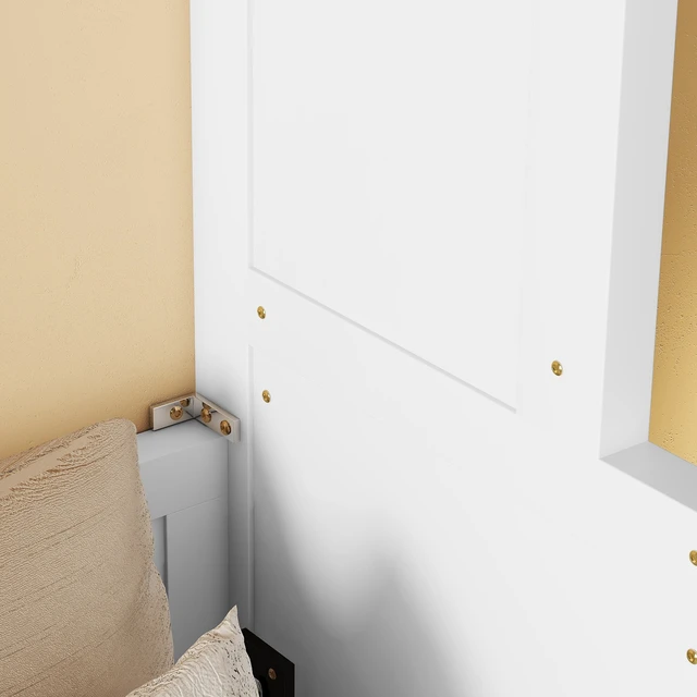 Alt view image 7 of 7 - Queen Size Wood Vertical Murphy Bed, Space-Saving Hidden Wall Bed, Wall Bed Cabinet, with Desk, Gas Struts ,White