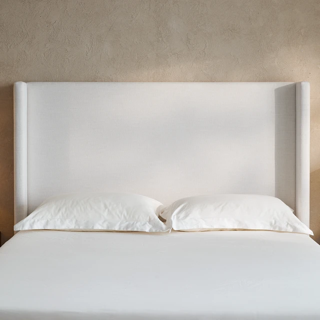 Alt view image 5 of 7 - Hosford Upholstered Wingback Bed / Upholstered Wood Base Platform Bed / 52.5" High Headboard / Minimalist / Rusticity / No Box Spring Needed / California King / Textured Ivory Canvas / No Noise