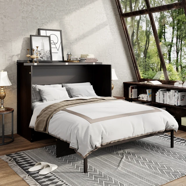 Alt view image 2 of 7 - Queen Size Murphy Bed with Large Drawers and USB,Brushed Espresso