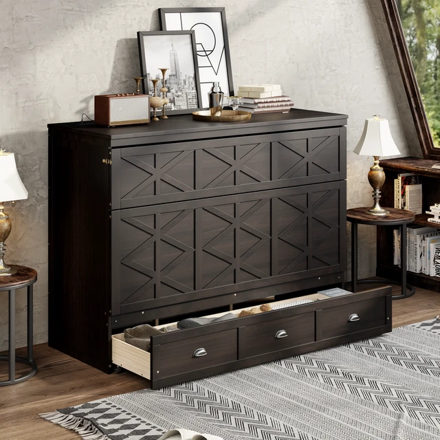 Alt view image 3 of 7 - Queen Size Murphy Bed with Large Drawers and USB,Brushed Espresso