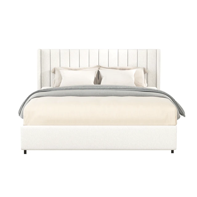 Alt view image 4 of 7 - Anda Patented 2-Drawers Storage Bed Queen Size Ivory Boucle Upholstered Platform Bed, Tufted Headboard, Wooden Slat Mattress Support, No Box Spring Needed