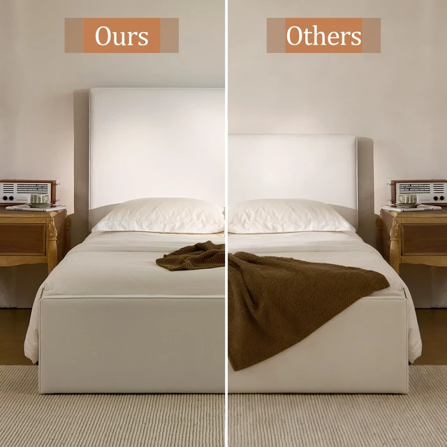 Alt view image 5 of 7 - Lucas Tall Headboard Upholstered Bed / 52" High Headboard / Elegant Simplicity / No Box Spring Needed / Easy Assembly / Queen / Coconut Micro Suede