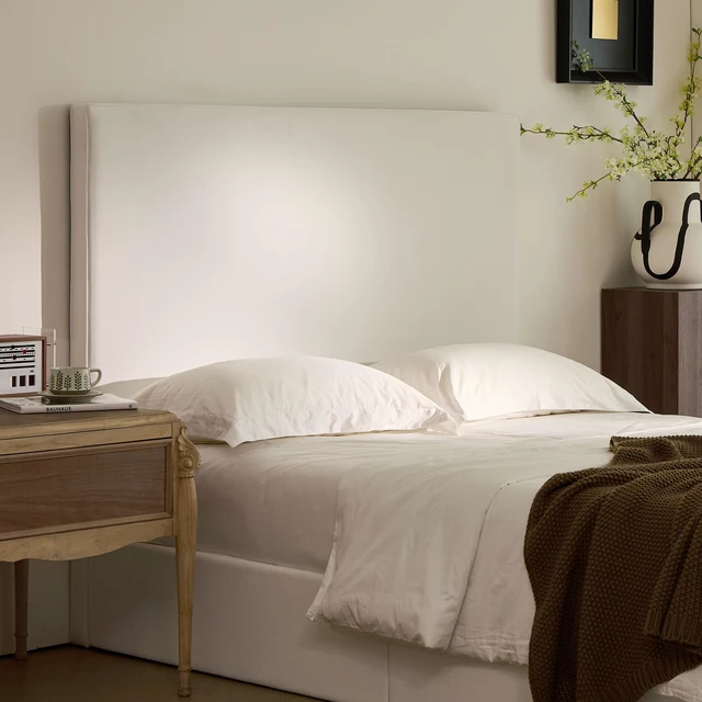 Alt view image 4 of 7 - Lucas Tall Headboard Upholstered Bed / 52" High Headboard / Elegant Simplicity / No Box Spring Needed / Easy Assembly / Queen / Coconut Micro Suede