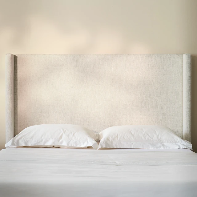 Alt view image 5 of 7 - Hosford Upholstered Wingback Bed / Upholstered Wood Base Platform Bed / 52.5" High Headboard / Minimalist / Rusticity / No Box Spring Needed / King / Oat Boucle / No Noise