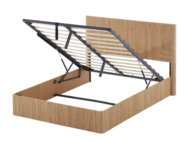Alt view image 6 of 6 - Queen Size Lift Up Storage Bed Frame, Wooden corrugated curved lines, Hydraulic Storage/No Box Spring Needed, Oak.