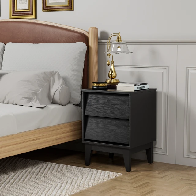 Alt view image 2 of 7 - 2 Set Nightstands Features Vintage-style and Bevel Design, Made of MDF, Mid Century Modern Nightstand, Night Stand for Bedroom