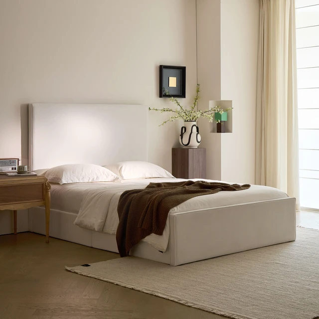 Alt view image 2 of 7 - Lucas Tall Headboard Upholstered Bed / 52" High Headboard / Elegant Simplicity / No Box Spring Needed / Easy Assembly / Queen / Coconut Micro Suede