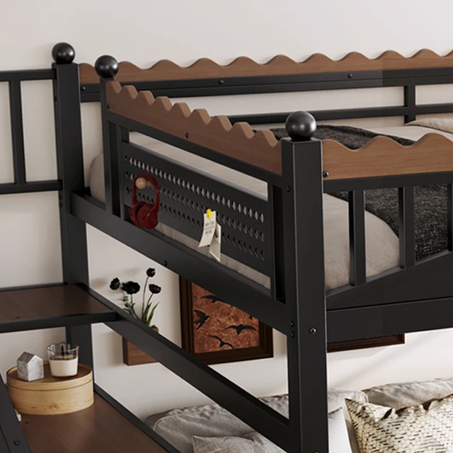 Alt view image 5 of 7 - Queen Size Loft Bed with Storage Stairs, Metal Loft Beds Frame with Storage Shelves and bookshelf, Loft Bed for Bedroom, Guest, Dorms, Black
