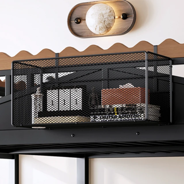Alt view image 7 of 7 - Queen Size Loft Bed with Storage Stairs, Metal Loft Beds Frame with Storage Shelves and bookshelf, Loft Bed for Bedroom, Guest, Dorms, Black