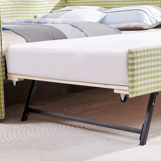 Alt view image 3 of 7 - Full Size Cozy Gingham Daybed with Twin Size Trundle No Box Spring Needed, with USB Port and Adorable Wave Shaped, Linen Fabric