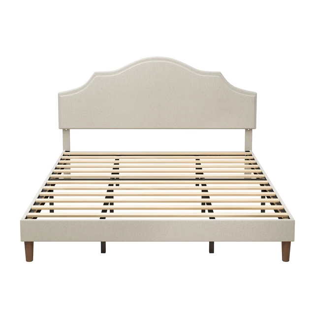 Alt view image 5 of 6 - King Size Bed Frame Upholstered Platform Bed with Adjustable Headboard,Linen Fabric Padded,Modern Simple Style Platform Bed No Box Spring Needed, Easy Assembly, Beige