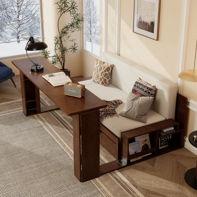 Alt view image 2 of 7 - Queen Size Daybed with Removable Desk, Storage Drawers & Hydraulic Side Table, Espresso