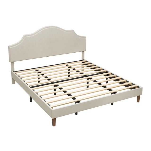 Alt view image 6 of 6 - King Size Bed Frame Upholstered Platform Bed with Adjustable Headboard,Linen Fabric Padded,Modern Simple Style Platform Bed No Box Spring Needed, Easy Assembly, Beige