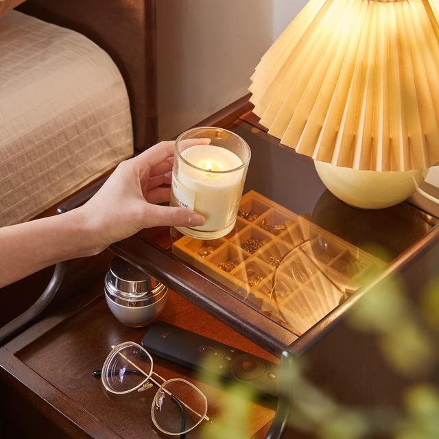 Main image of Solid Wood Nightstand with Two Drawers and Pull-out Panel Storage Bedside Table and Sofa Side Table