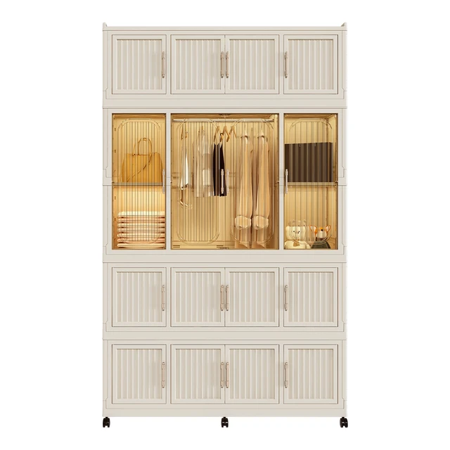 Alt view image 5 of 7 - Portable Wardrobe Closet Storage Organizer for Clothes,Clothes Dresser,17 Magnetic Doors-17 Cubes & 1 Hanging Rod,6 pcs hangers , Baby Wardrobe Storage Cabinet,White