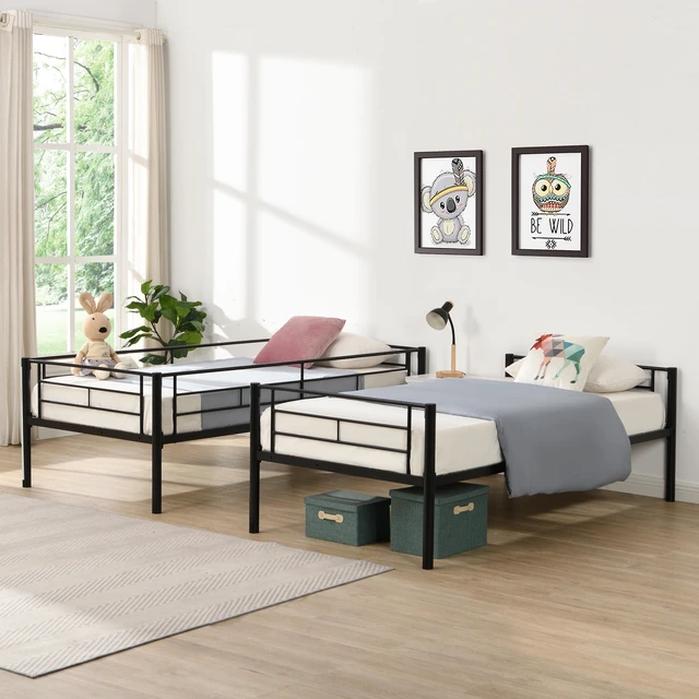 Main image of Twin Over Twin Metal Bunk Bed with trundle Black