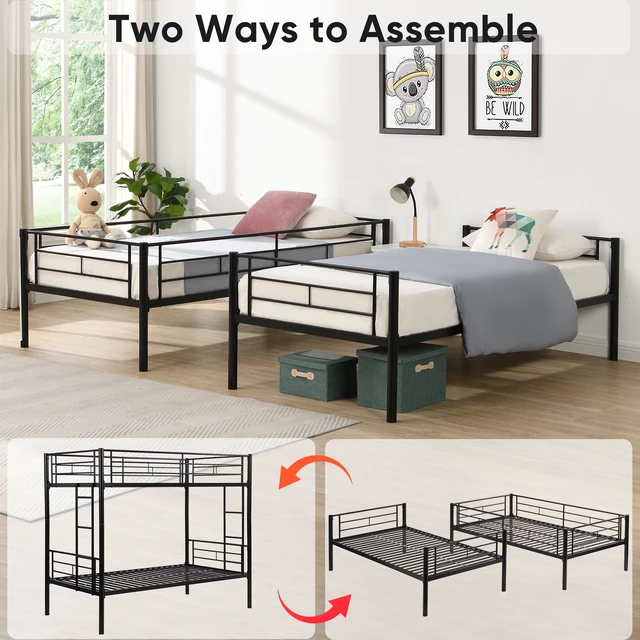 Alt view image 2 of 3 - Twin Over Twin Metal Bunk Bed with trundle Black