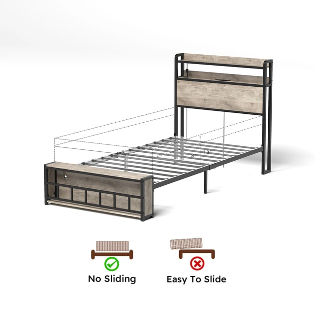 Alt view image 6 of 7 - Twin Bed Frames , Headboard and Charging Station & LED Light for Bedroom, Solid and Stable, Noise Free, No Box Spring Needed, Easy Assembly