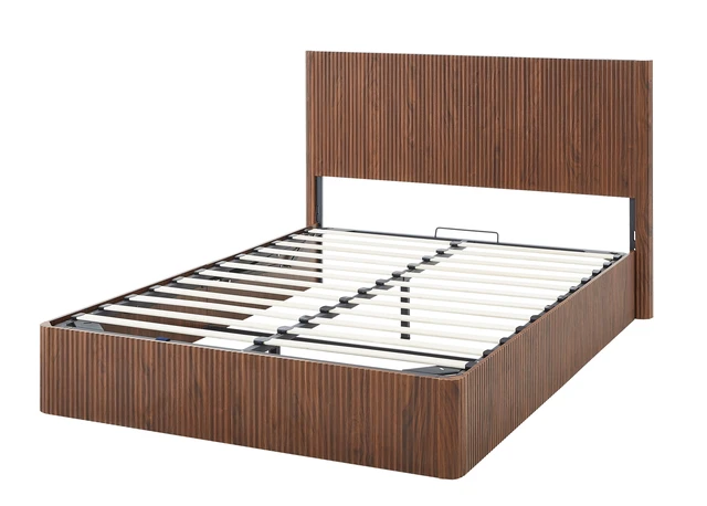 Alt view image 4 of 6 - Queen Size Lift Up Storage Bed Frame, Wooden corrugated curved lines, Hydraulic Storage/No Box Spring Needed, Walnut.