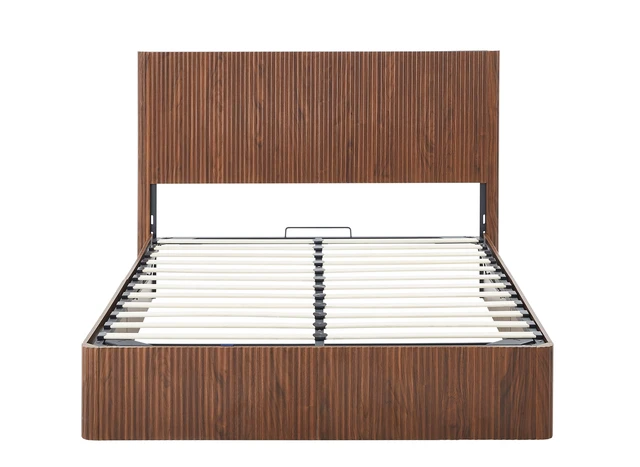 Alt view image 6 of 6 - Queen Size Lift Up Storage Bed Frame, Wooden corrugated curved lines, Hydraulic Storage/No Box Spring Needed, Walnut.