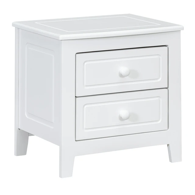 Alt view image 3 of 7 - 2-Drawer Nightstand for Bedroom, Mid Century Retro Bedside Table with Classic Design,White