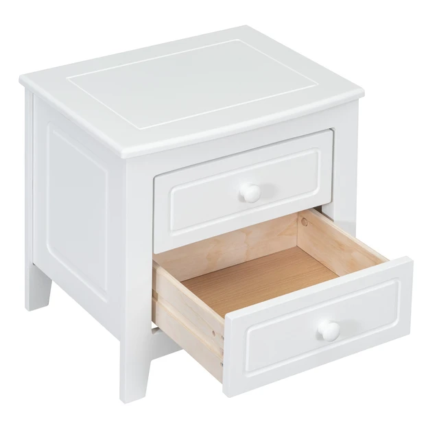 Alt view image 6 of 7 - 2-Drawer Nightstand for Bedroom, Mid Century Retro Bedside Table with Classic Design,White