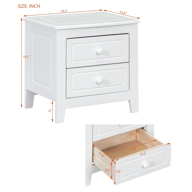 Alt view image 7 of 7 - 2-Drawer Nightstand for Bedroom, Mid Century Retro Bedside Table with Classic Design,White