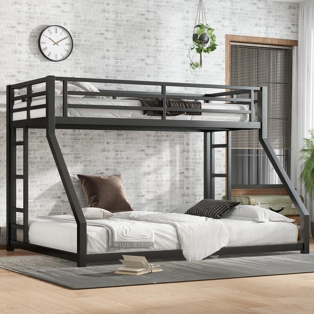 Main image of Metal Twin XL over Queen Bunk Bed for Teens and Adults,Space-Saving/Noise Reduced/No Box Spring Needed, Black