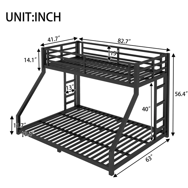 Alt view image 3 of 7 - Metal Twin XL over Queen Bunk Bed for Teens and Adults,Space-Saving/Noise Reduced/No Box Spring Needed, Black