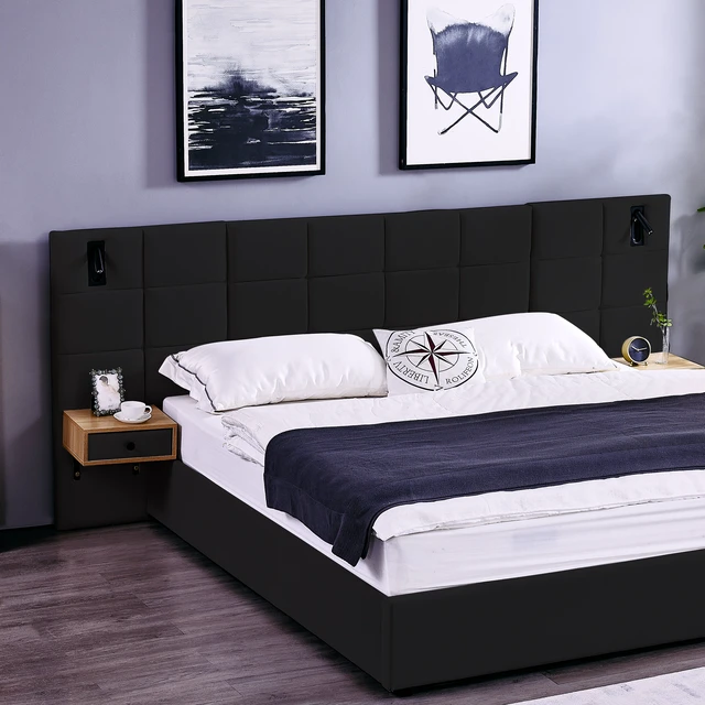 Alt view image 3 of 6 - King Size Storage Velvet Upholstered Hydraulic Platform Bed with 2 Shelves, 2 Reading Lamps and USB Port, Black