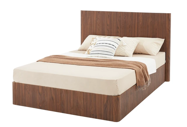 Alt view image 5 of 6 - Queen Size Lift Up Storage Bed Frame, Wooden corrugated curved lines, Hydraulic Storage/No Box Spring Needed, Walnut.