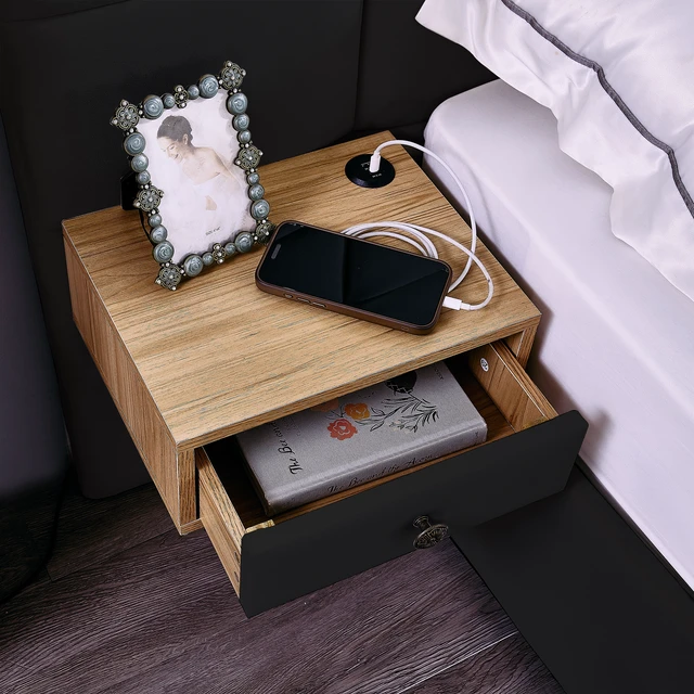 Alt view image 6 of 6 - King Size Storage Velvet Upholstered Hydraulic Platform Bed with 2 Shelves, 2 Reading Lamps and USB Port, Black