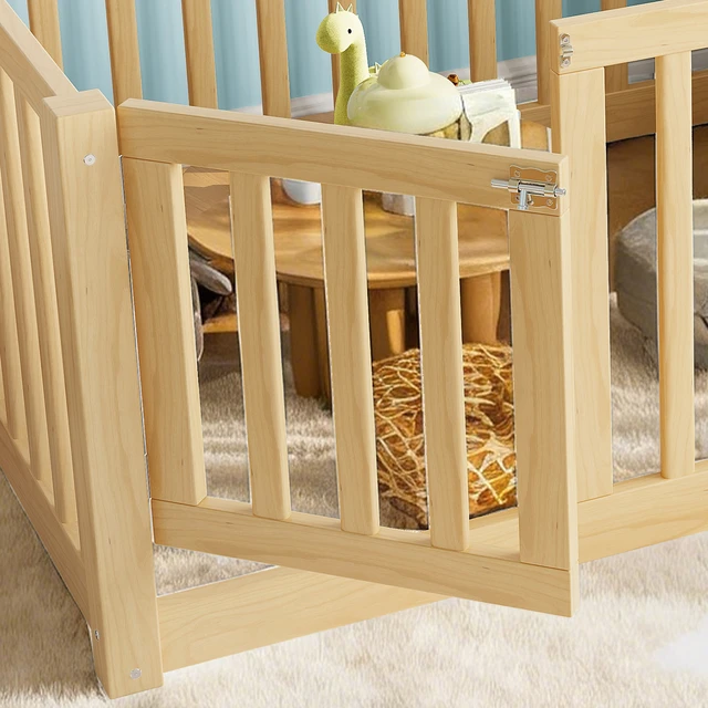 Alt view image 6 of 7 - Twin Size Bed Floor Bed with Safety Guardrails and Door for Kids, Natural