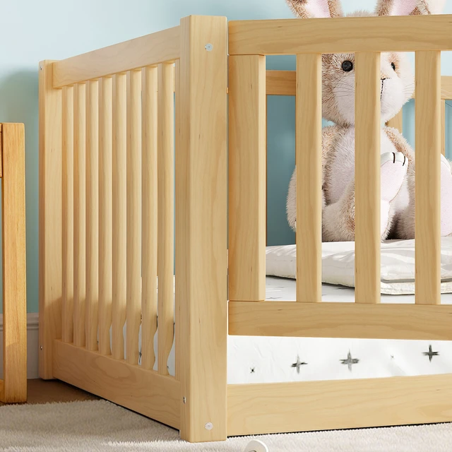 Alt view image 7 of 7 - Twin Size Bed Floor Bed with Safety Guardrails and Door for Kids, Natural