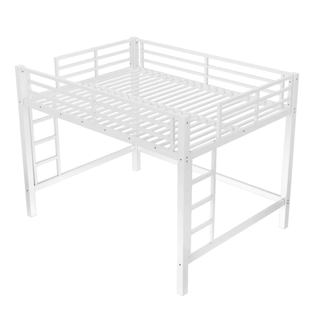 Alt view image 5 of 7 - Queen Size Metal Loft Bed, Loft Bed with Easy Climbing Ladder and Guardrails , White