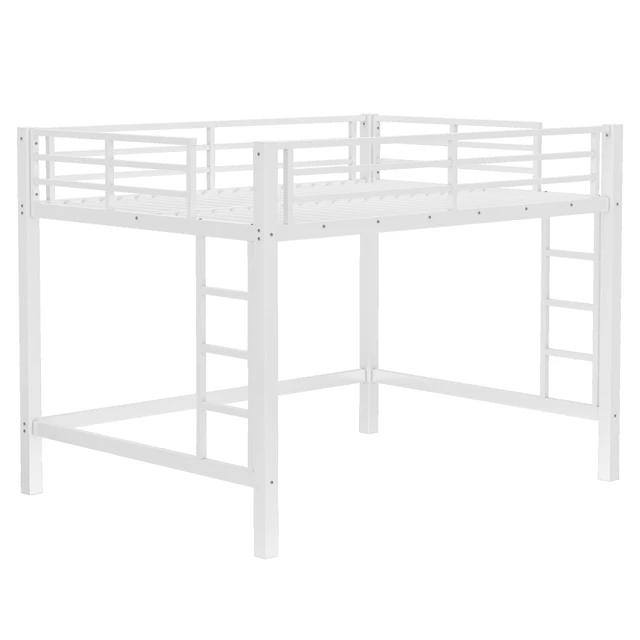 Alt view image 6 of 7 - Queen Size Metal Loft Bed, Loft Bed with Easy Climbing Ladder and Guardrails , White
