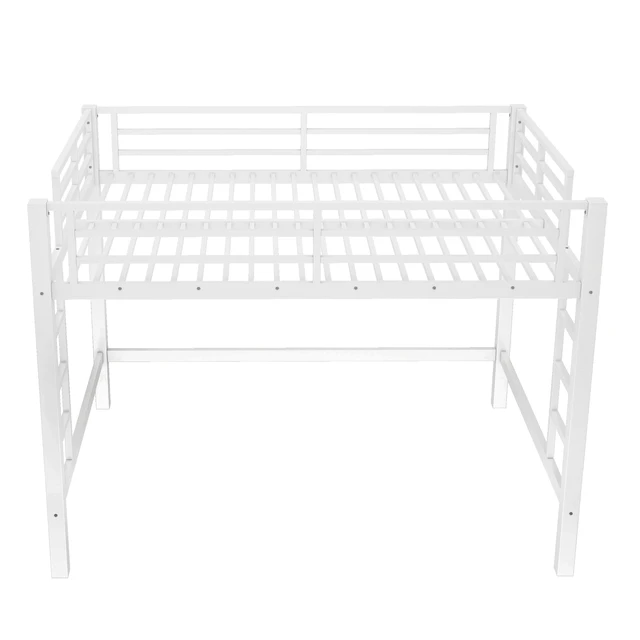 Alt view image 4 of 7 - Queen Size Metal Loft Bed, Loft Bed with Easy Climbing Ladder and Guardrails , White