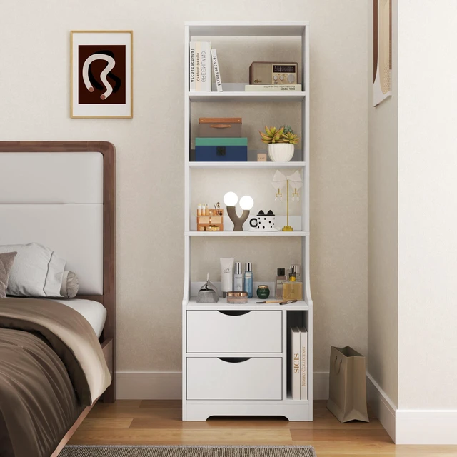 Main image of Night Stand with Bookshelf, Night Stand with 2 Storage Drawers for Bedroom