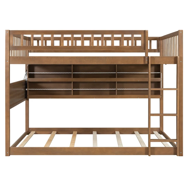Alt view image 6 of 7 - Full over Full Bunk Bed with Integrated Shelving, Color-Changing Lights and Pegboard, Brown