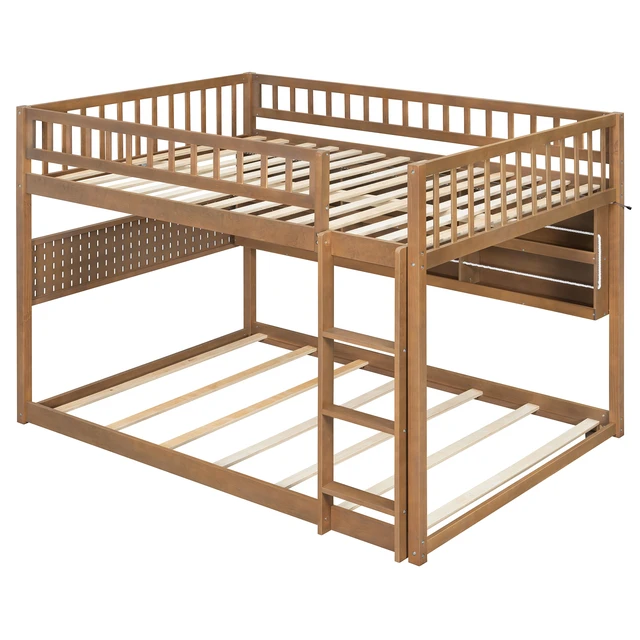 Alt view image 7 of 7 - Full over Full Bunk Bed with Integrated Shelving, Color-Changing Lights and Pegboard, Brown