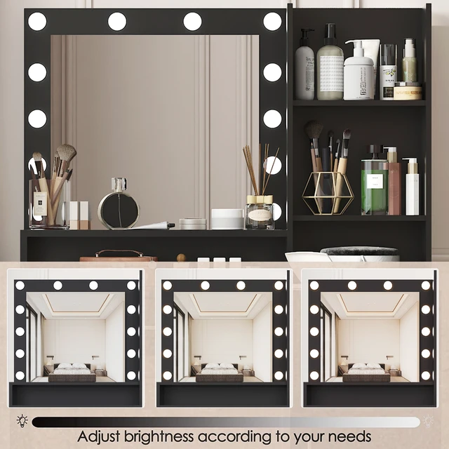 Alt view image 6 of 7 - Vanity Desk with Mirror & Light, Large Drawer Three Level Storage Dresser, 3 Lighting Modes Adjustable Brightness, Bedroom Dressing Table(black)