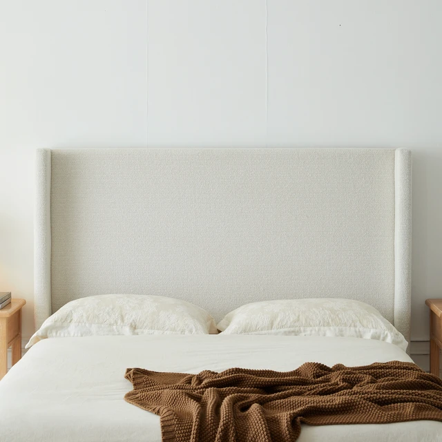 Alt view image 3 of 7 - Hale Upholstered Wingback Bed Size King / Tall 51.1" Headboard Upholstered Queen Bed / Without Wooden Slats / Box Spring Request / King / Cream White Boucle/ Elegant Simplicity / Easy Assembly