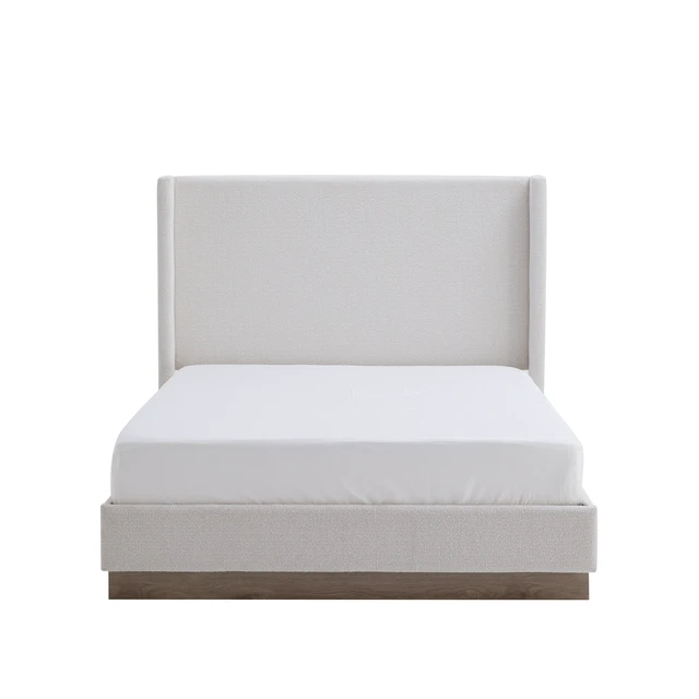 Alt view image 5 of 7 - Hale Upholstered Wingback Bed Size King / Tall 51.1" Headboard Upholstered Queen Bed / Without Wooden Slats / Box Spring Request / King / Cream White Boucle/ Elegant Simplicity / Easy Assembly