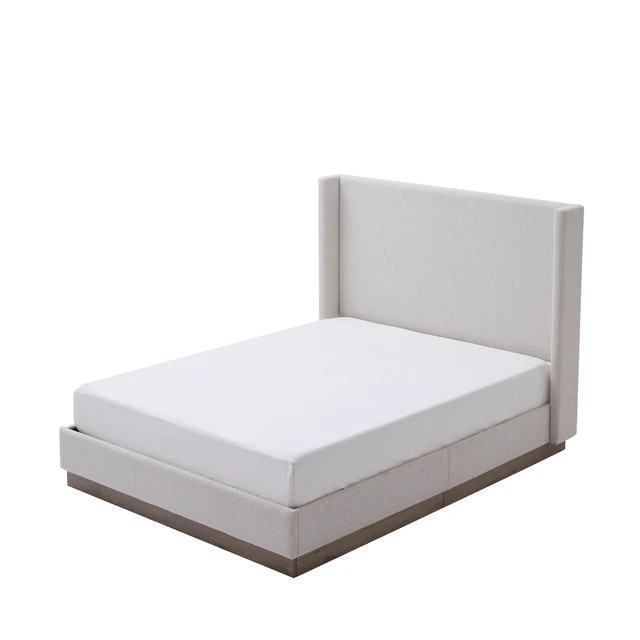 Alt view image 7 of 7 - Hale Upholstered Wingback Bed Size King / Tall 51.1" Headboard Upholstered Queen Bed / Without Wooden Slats / Box Spring Request / King / Cream White Boucle/ Elegant Simplicity / Easy Assembly